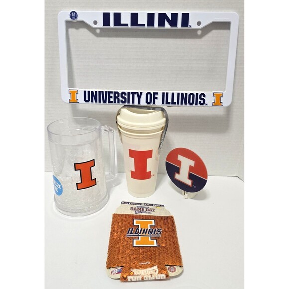 University of Illinois Fighting Illini Bundle Plate Frame Nightlight Koozie Cups - Picture 1 of 7